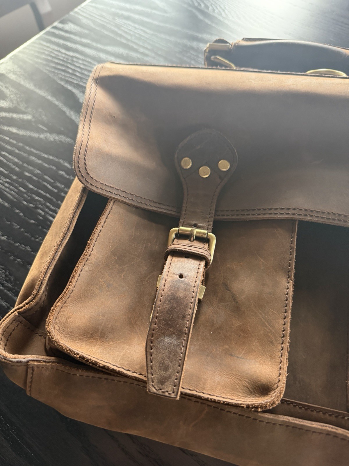 Vincenzo Italian Leather Briefcase Satchel Brown Dual Pocket Buckle