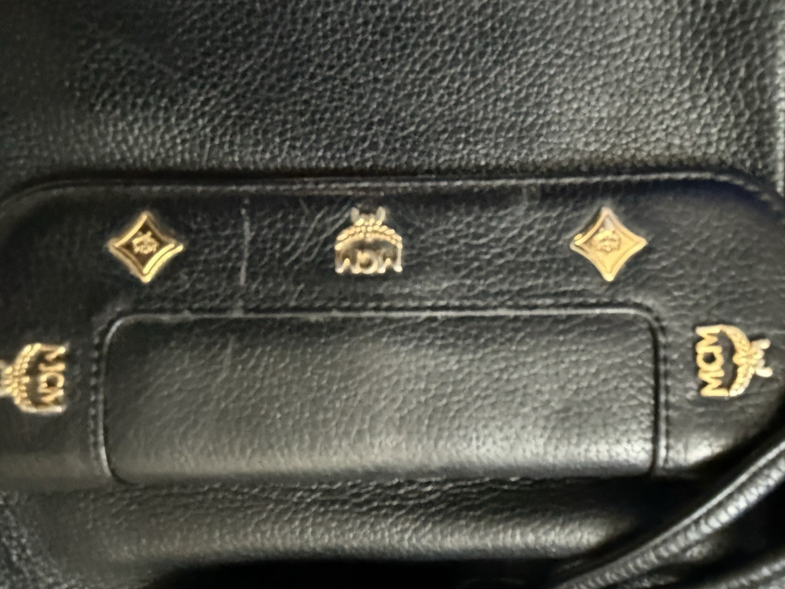 Authentic MCM Black Leather Studded Backpack Medium Drawstring Gold Hardware