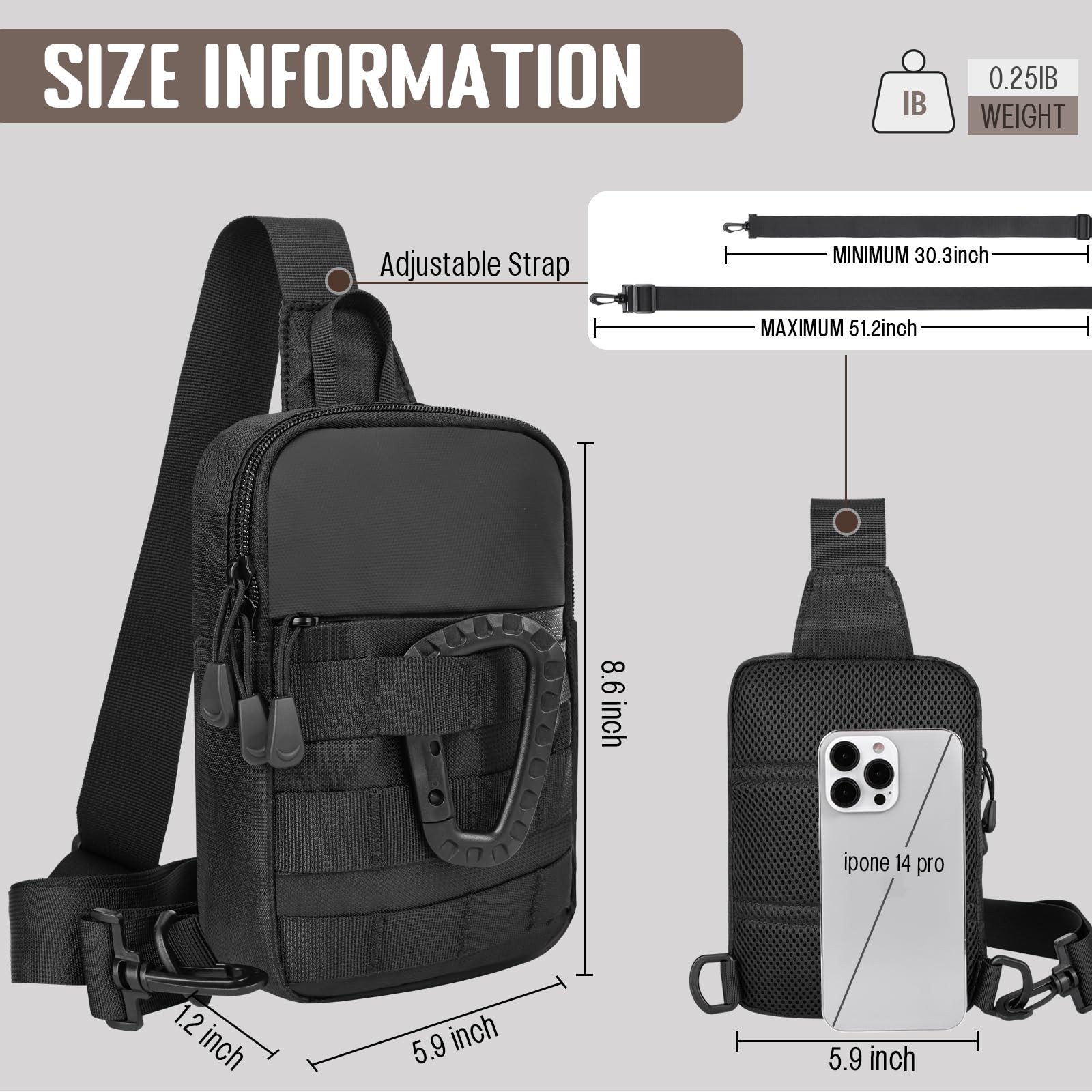 Small Sling Bag for Men, Tactical Inspired Waterproof Utility EDC Mini Crossb…