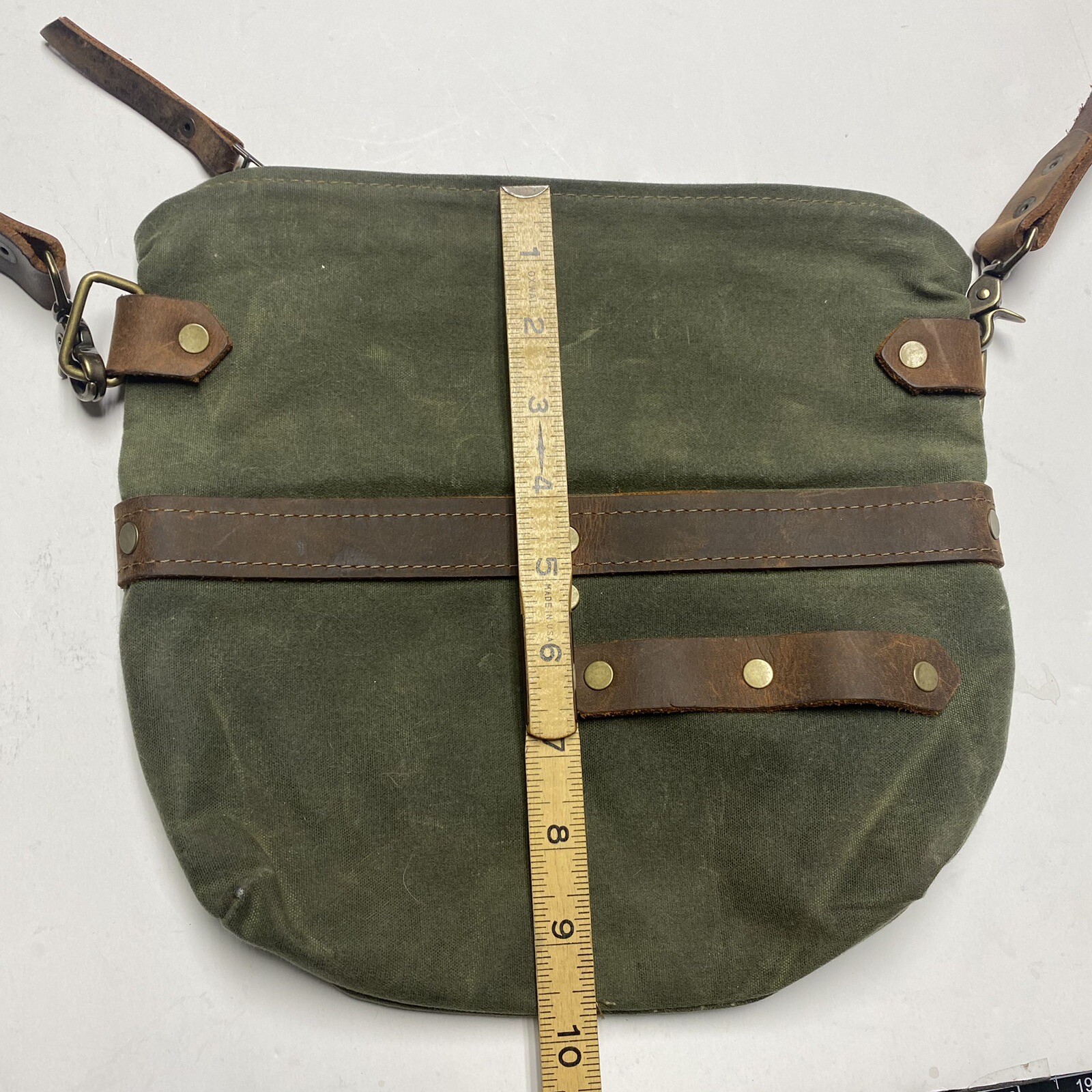 HANDMADE WAXED Canvas Leather TOTE Hand Bag W Pockets & Double Removable Straps