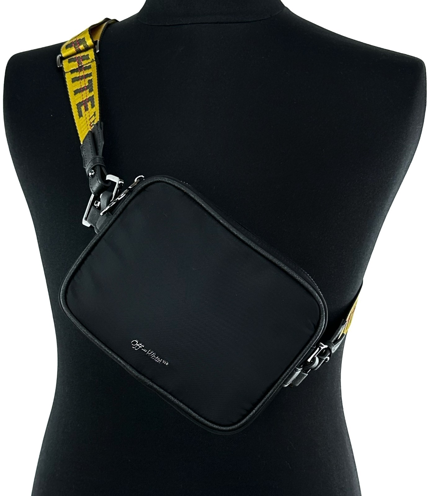 Off-White Small Logo Print Nylon Zipped Messenger Crossbody Bag Black