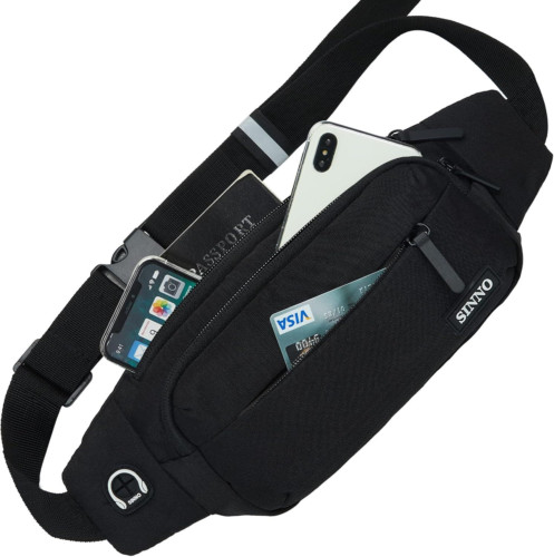 SINNO Large Crossbody Fanny Pack for Women Men Belt Black(4 Zipper Pockets)