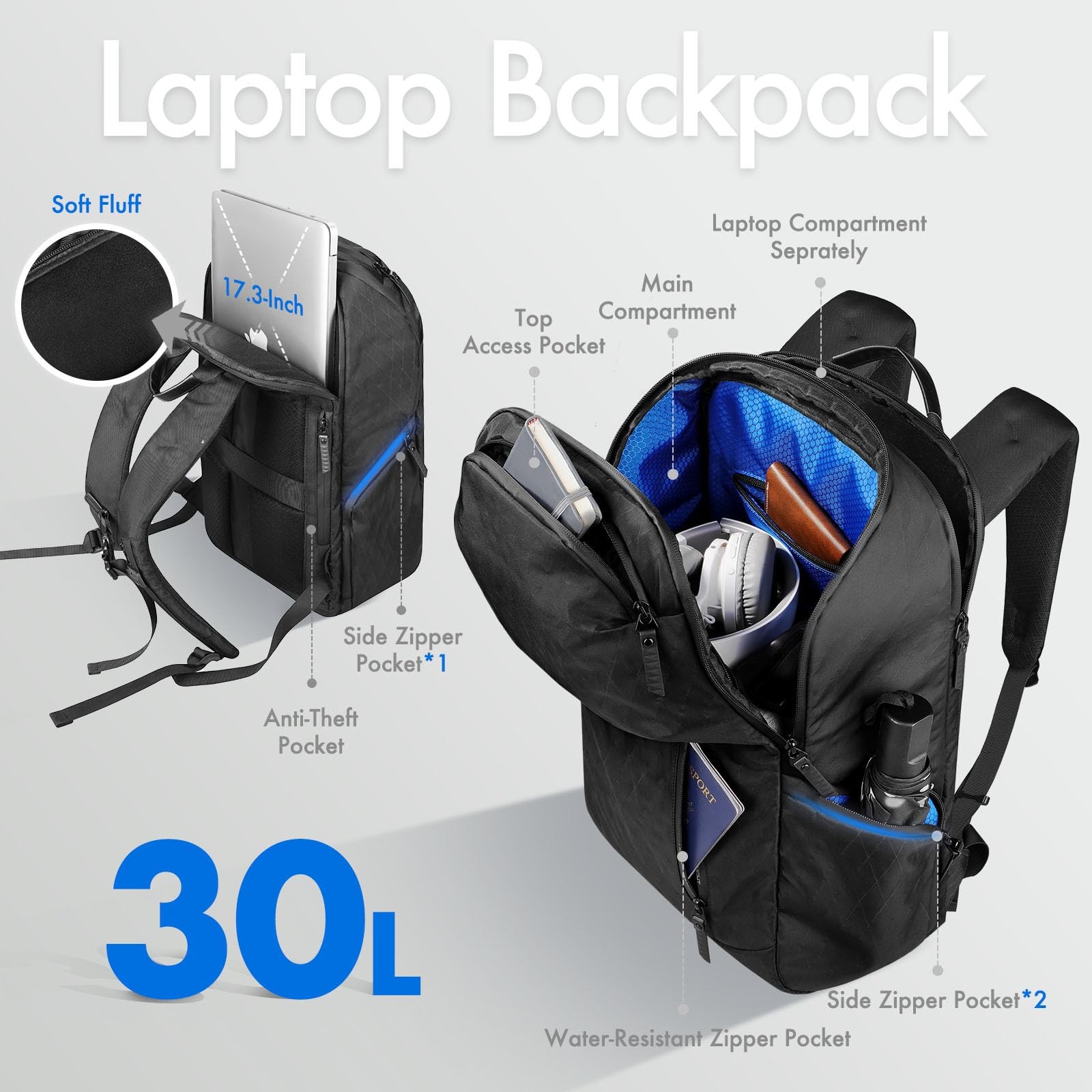 hk Waterproof Travel Backpack for Men – Lightweight 30L Laptop Backpack with …