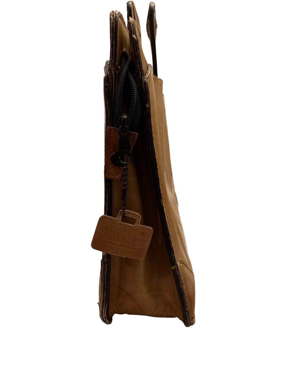 SCHLESINGER Brothers Vintage Cowhide Leather Briefcase Portfolio Brown Camel