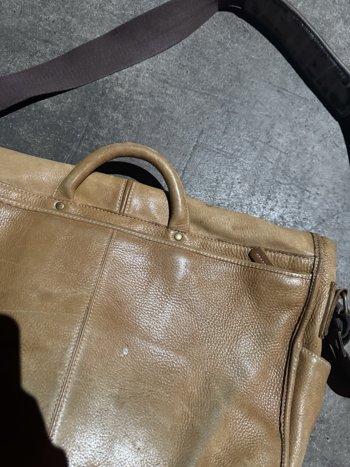 Vtg LL Bean Leather Laptop Messenger Briefcase Bag Tan Brown Expandable Preppy