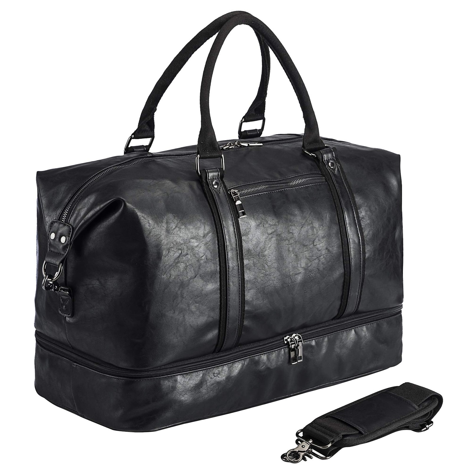 Leather Travel Bag with Shoe Pouch,Weekender Overnight Bag Waterproof PU Leat…