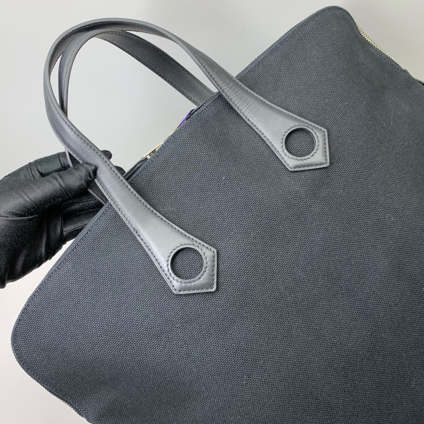 Hermes Pre-Owned Authentic Satchel Black Canvas Free Shipping 48*40*8.5cm