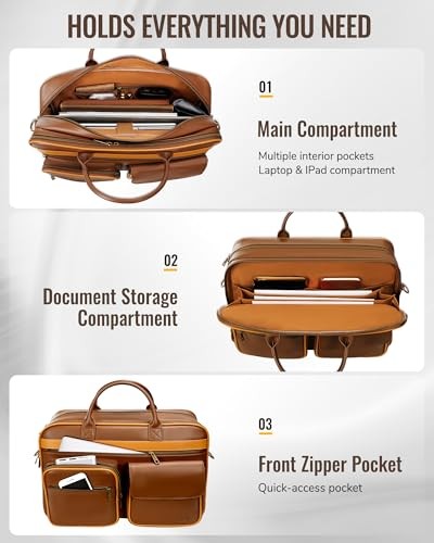 Leather Messenger Bag for Men, 15.6 In Vintage Briefcase with Padded Laptop