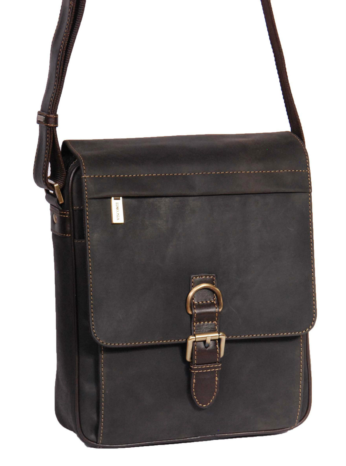 Vintage Real Leather Shoulder Cross Body Organiser Work iPad Tablet Bag Brown
