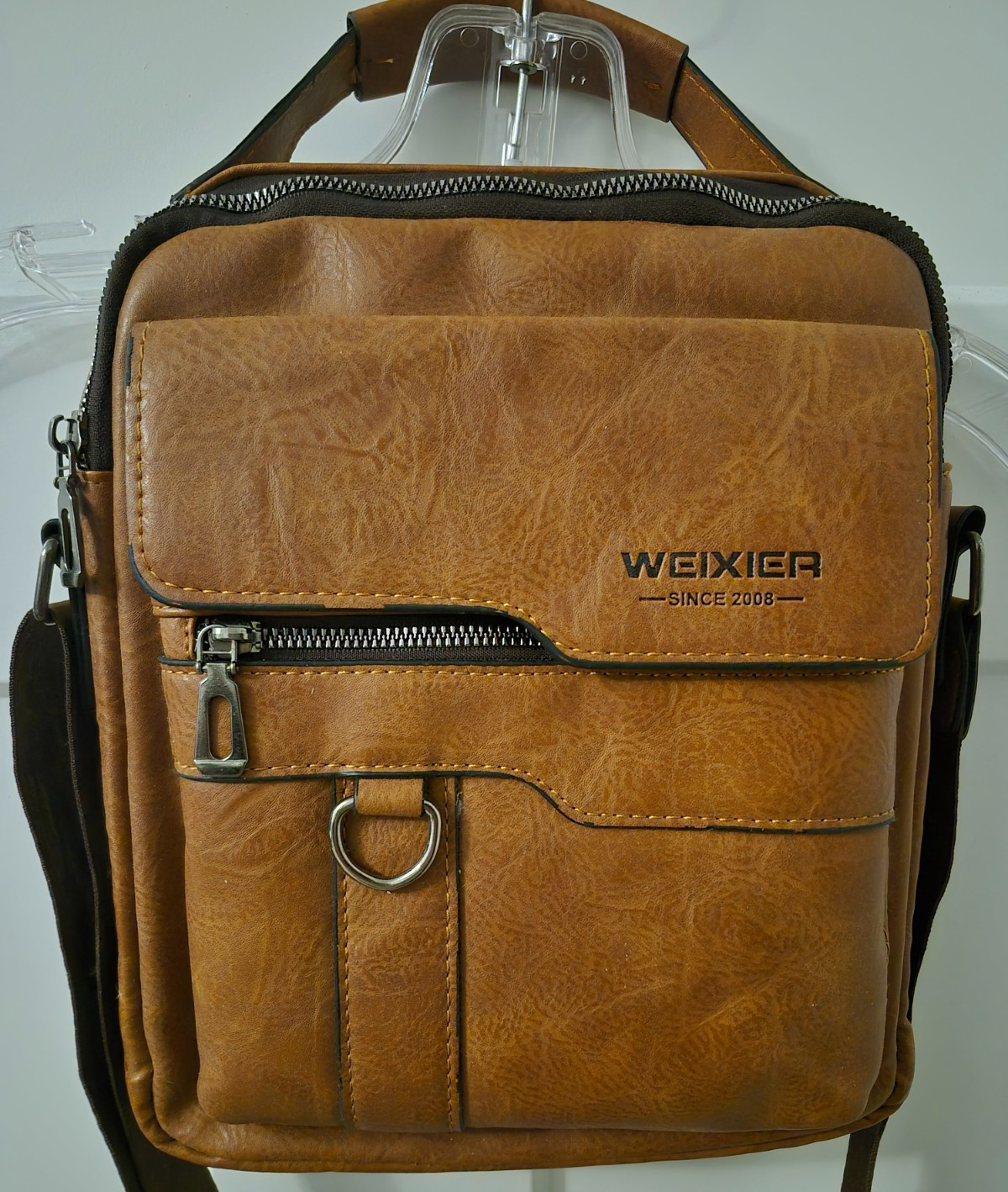 Weixier Crossbody Bag Men’s Unisex Shoulder Bag Leather Brown Adjustable