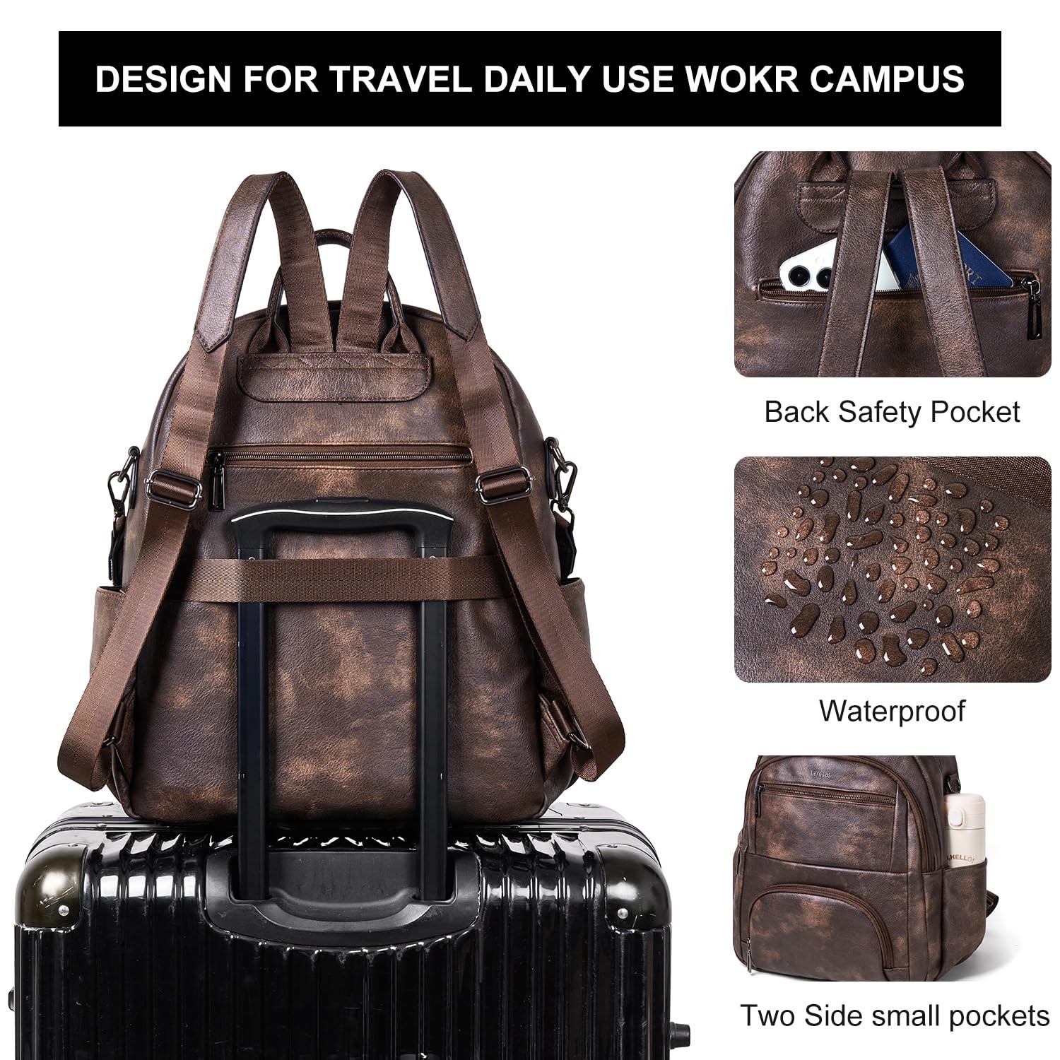 35L Backpack Purse for Women Men Vegan Leather Backpack College Computer Work…