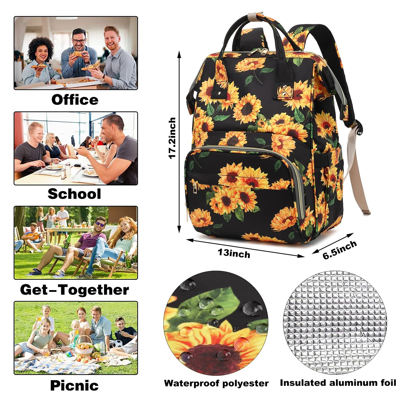 Sunflower Insulated Lunch Laptop Backpack School College Picnic Cooler