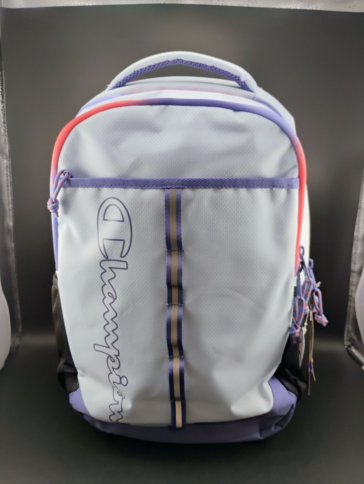 Champion Backpack Purple White Red Mesh Trim Gym School Bookbag