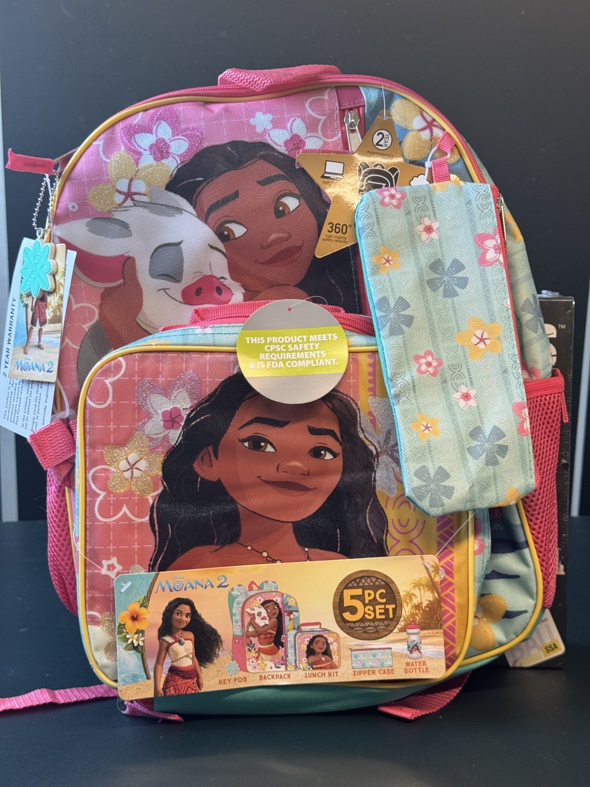 New Disney Moana 2 Backpack- 5 Piece Set Lunch Bag Water Bottle Kids School Gear