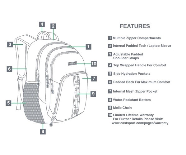 Eastsport Backpack Rally Sport 2.0 Camo Full Size Bookbag Book Bag