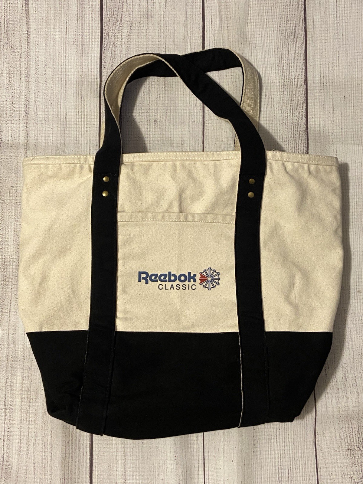 Vintage Reebok Classic Canvas Tote Bag Huge Logo Gemline Zipper Tote Bag