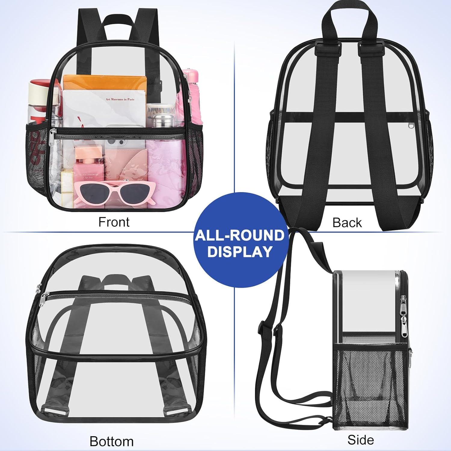 Small Clear Backpack Stadium Approved 12X11X6, Waterproof Clear Bag Stadium Back