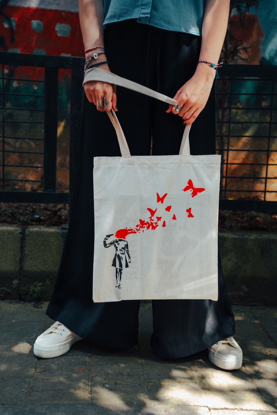 Banksy Inspired “Butterfly Girl” Tote Bag