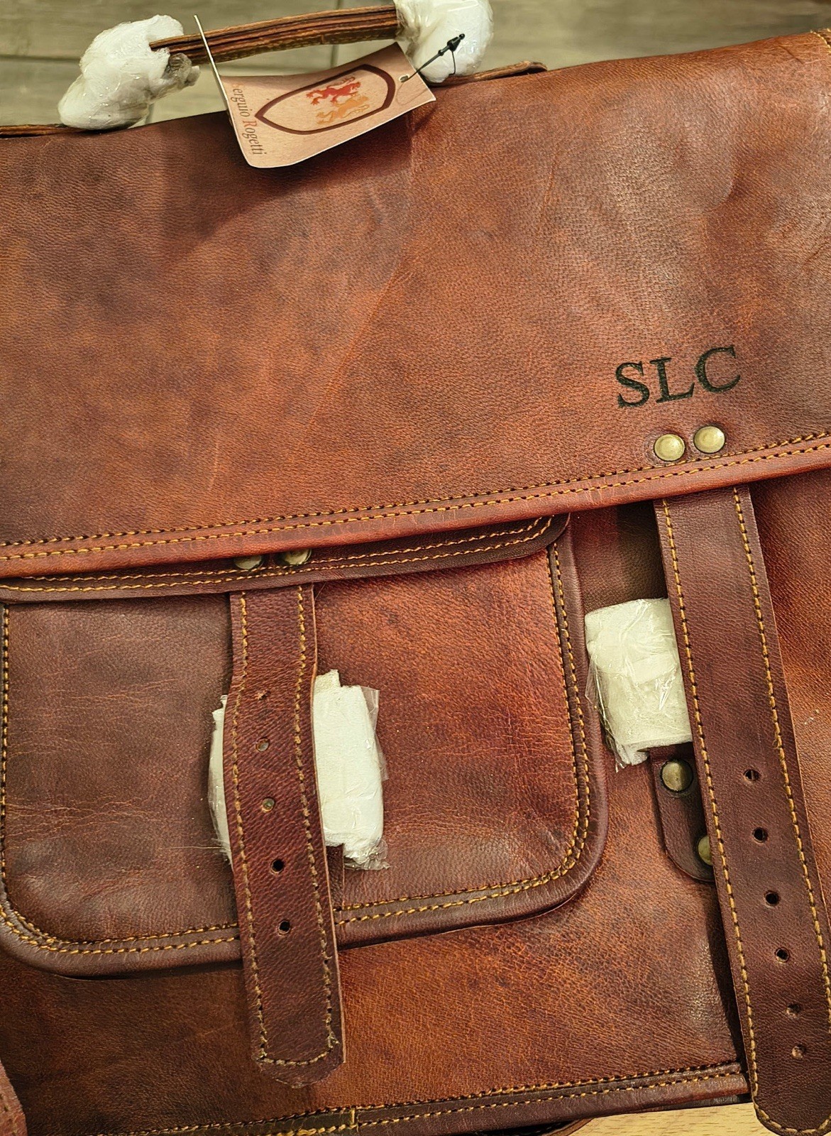 Serguio Rogetti Brown Messenger Bag Buckle/Zip Top Handle Adjustable Strap