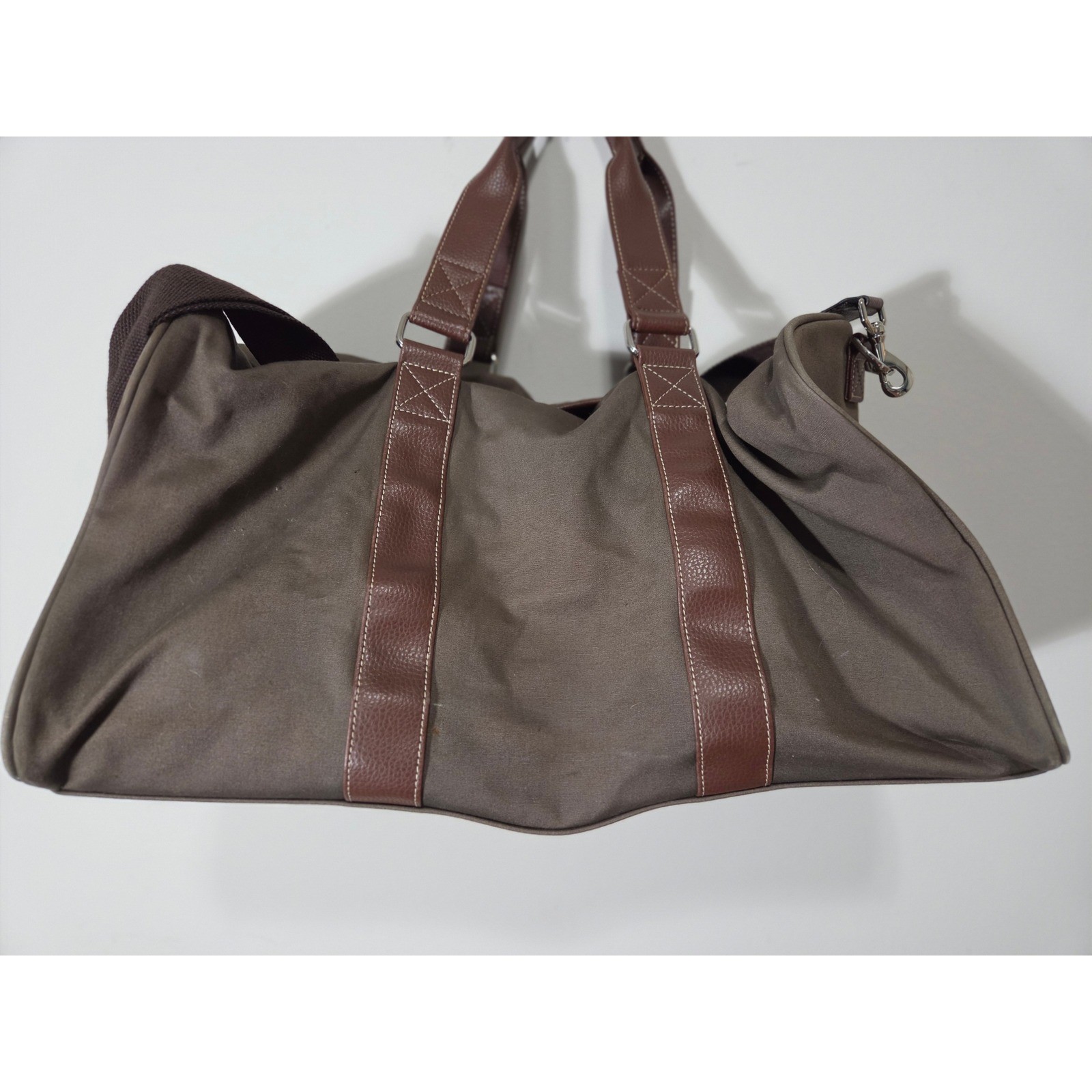 Peter Millar Canvas Duffel Bag Brown Olive Plaid Lining Weekend Travel Gym Bag