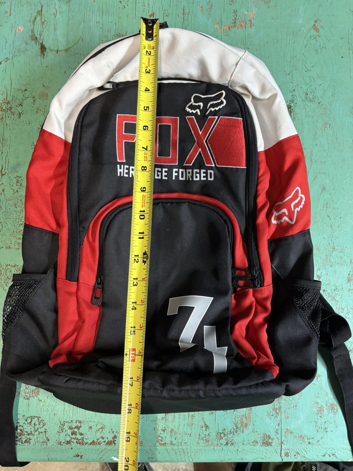 Y2K Fox Racing Backpack Black Red Moto Sport School Bag Heritage Forged EUC