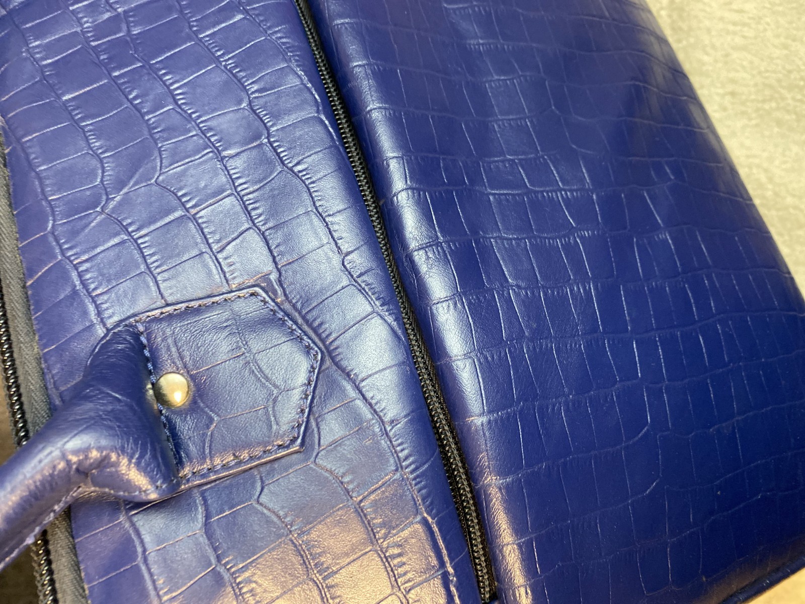 Blue Premium Leather Laptop Briefcase w/ Strap Business Bag Messenger
