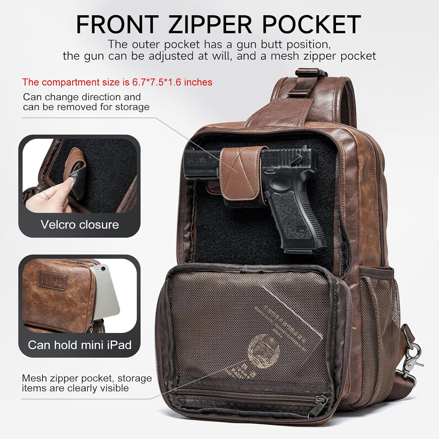 EDC Crossbody Bag for Men Leather Sling Bag, Tactical Chest Bag with USB Chargin