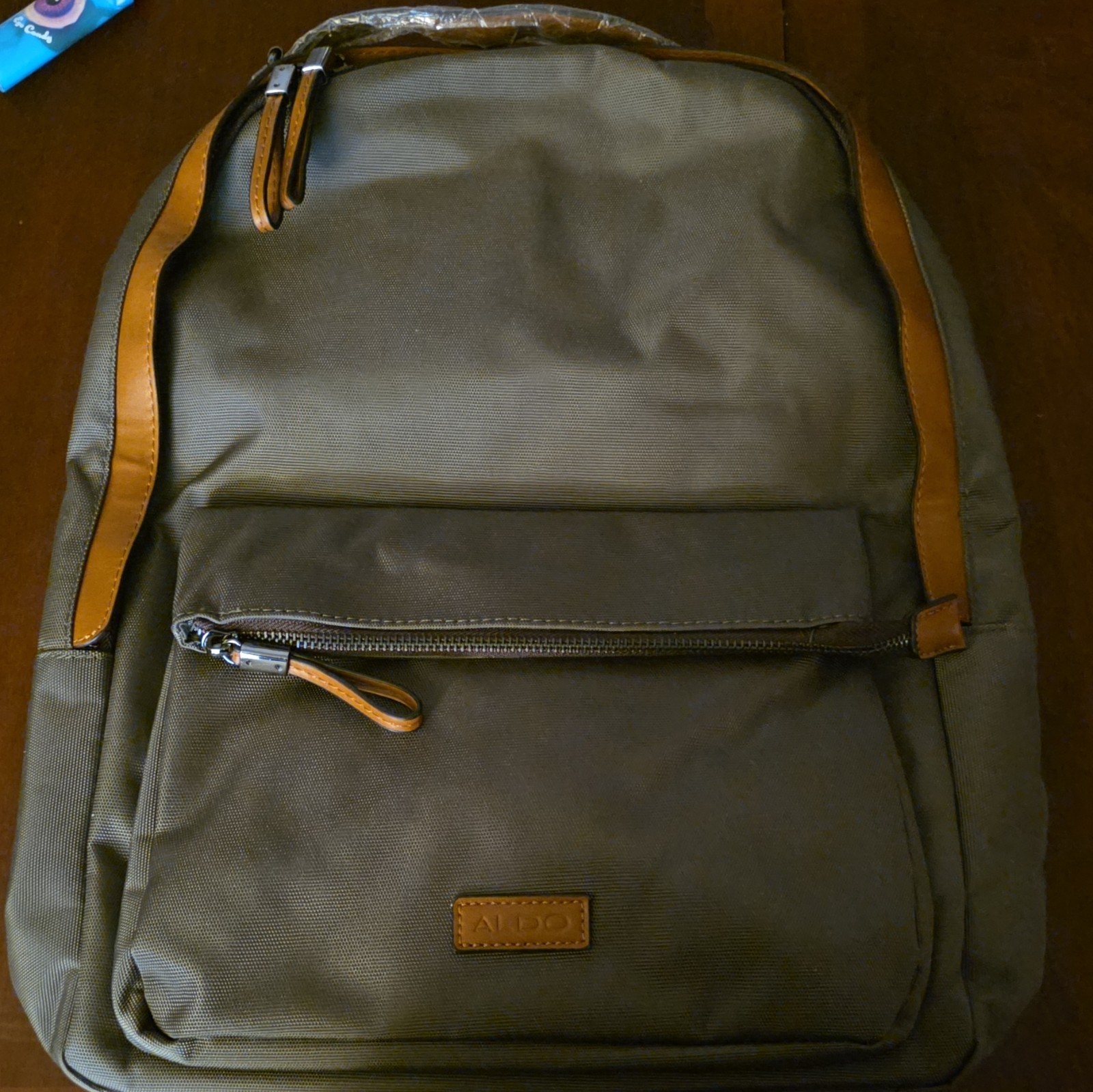 ALDO Men’s Medium Green/Brown Backpack Zip Closure Outer Pockets Travel Casual