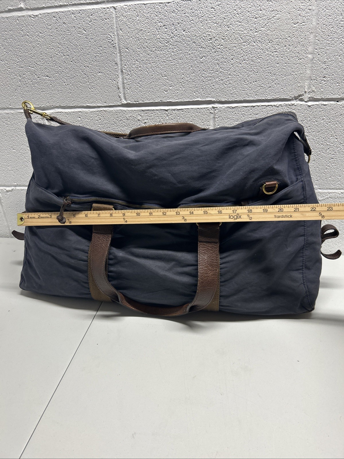 J. Crew Dry Goods Waxed Abingdon Weekender Duffle Bag Blue & Leather SB