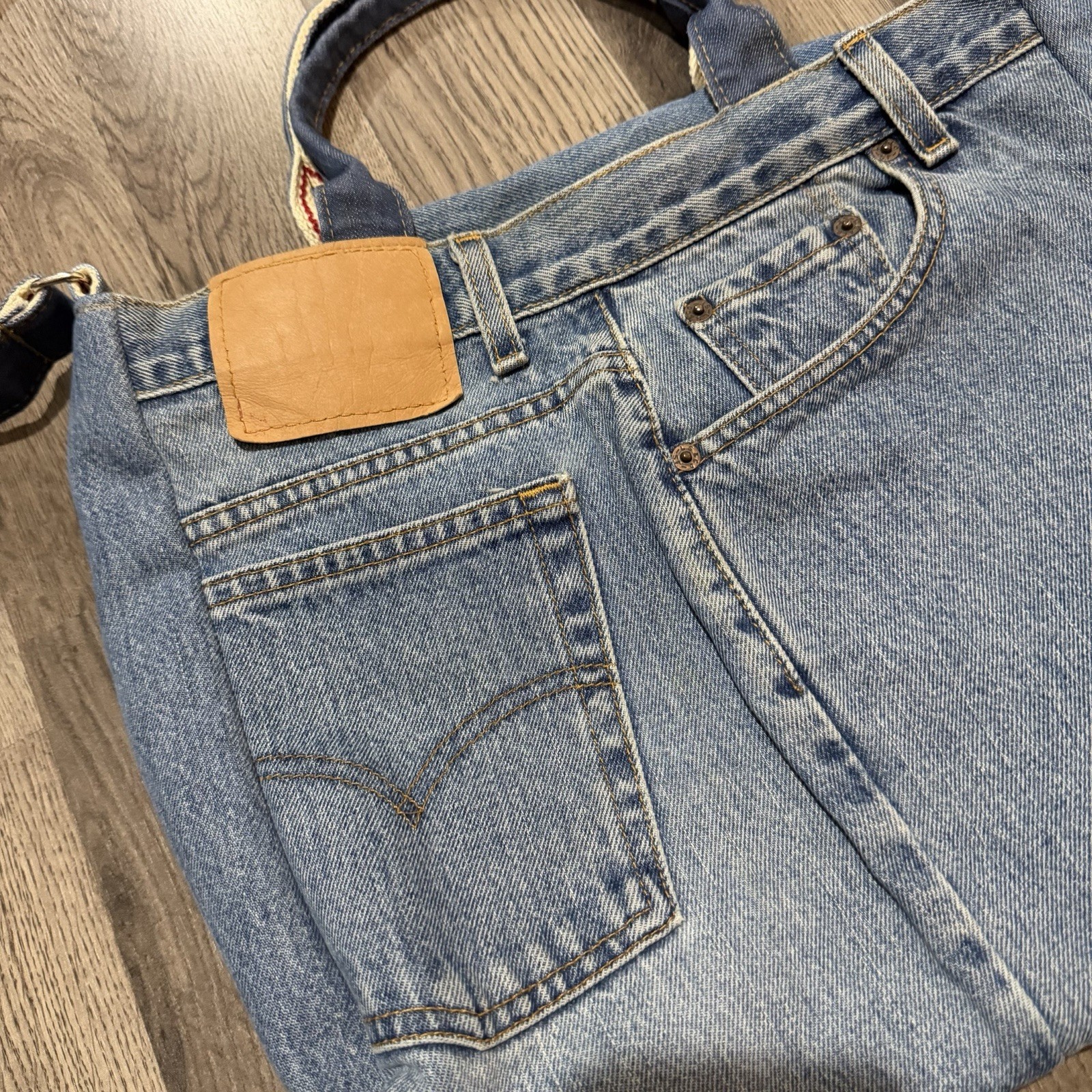 Custom Levis Denim Tote Bag Upcycled Jeans Crossbody Shoulder Bag Vintage