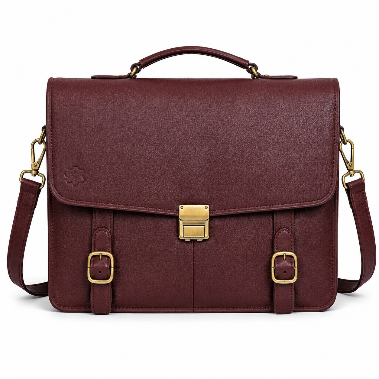 Oxblood Genuine Leather Satchel Briefcase Push Lock Buckle Trim Handmade New