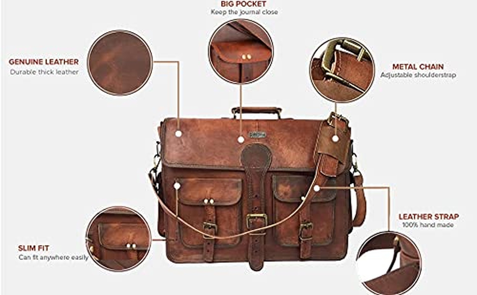 cuero Leather Messenger Bag for Men, 18 Inch Laptop Bag, Crossbody Bag Men, V…