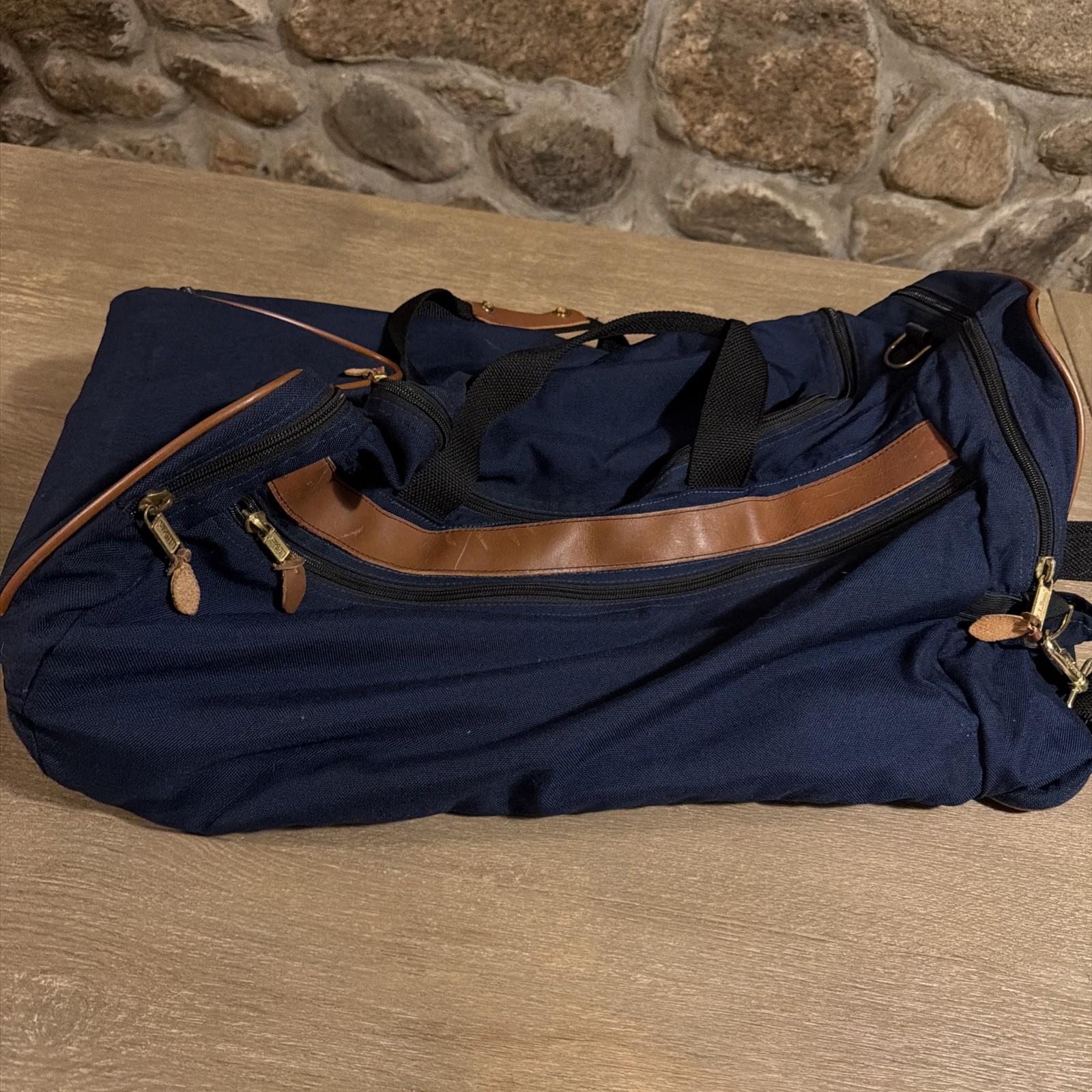 Vintage L L BEAN Duffel Bag Travel Tote Nylon Leather Luggage Carry On wheels