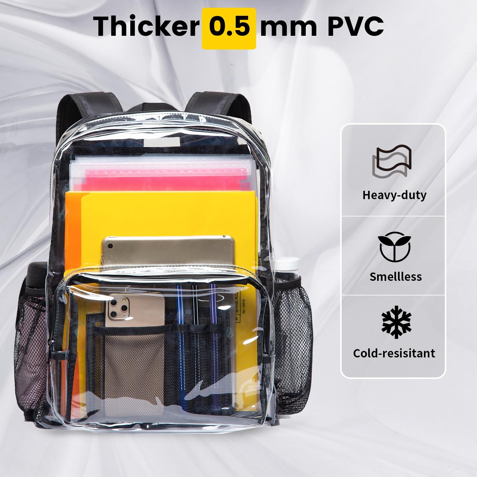 Clear Backpack Heavy Duty PVC Transparent Backpack with Reinforced Strap & La…