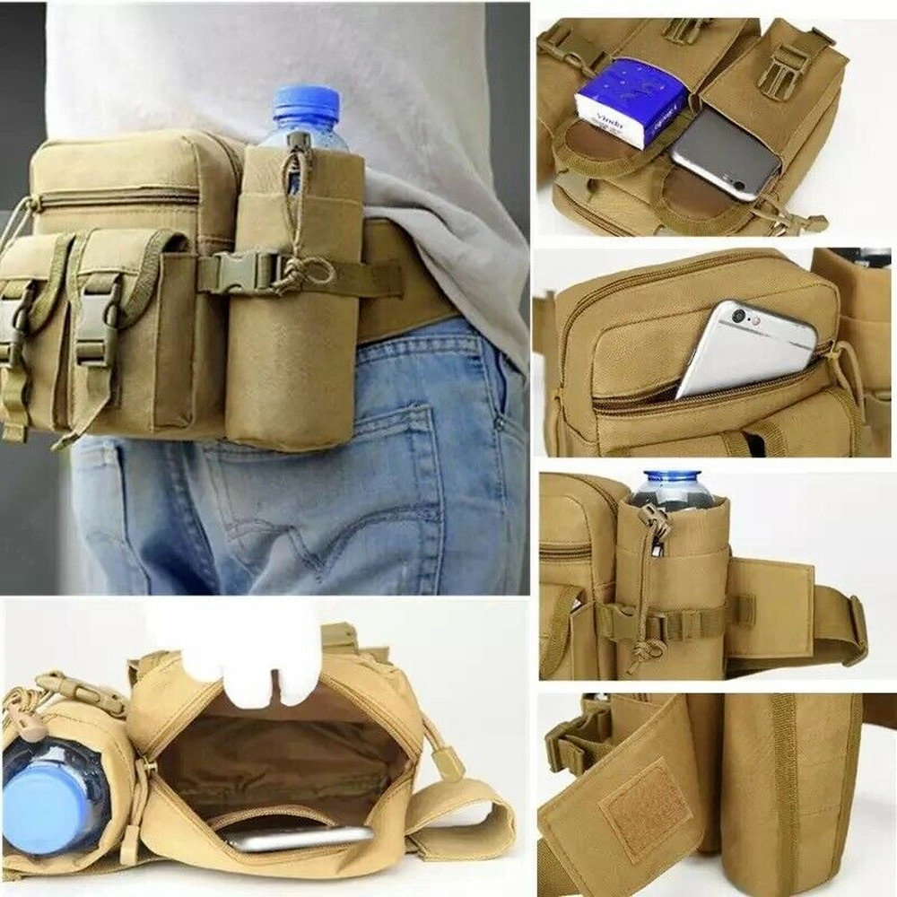 Tactical Waist Pack Pouch With Water Bottle Pocket Holder Waterproof Fanny Bag