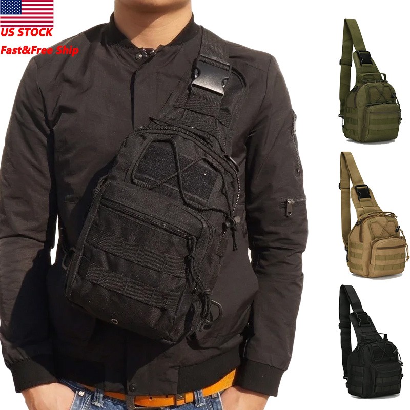 Mens Backpack Tactical Sling Shoulder Bag Molle Travel Chest Pack Outdoor Hiking