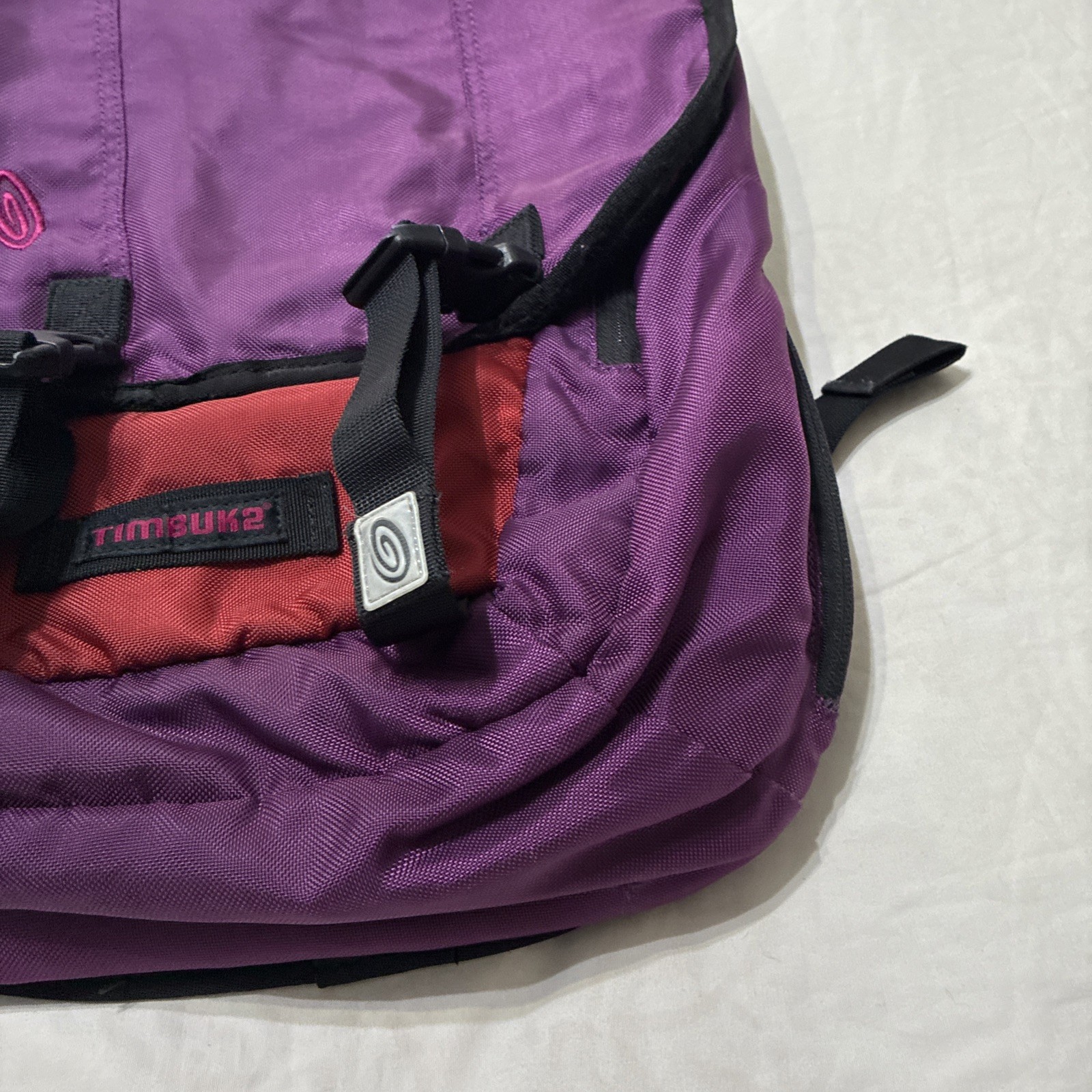 Timbuk2 Red Purple Backpack Laptop Swig Swag Bag EUC Casual Striped Retro