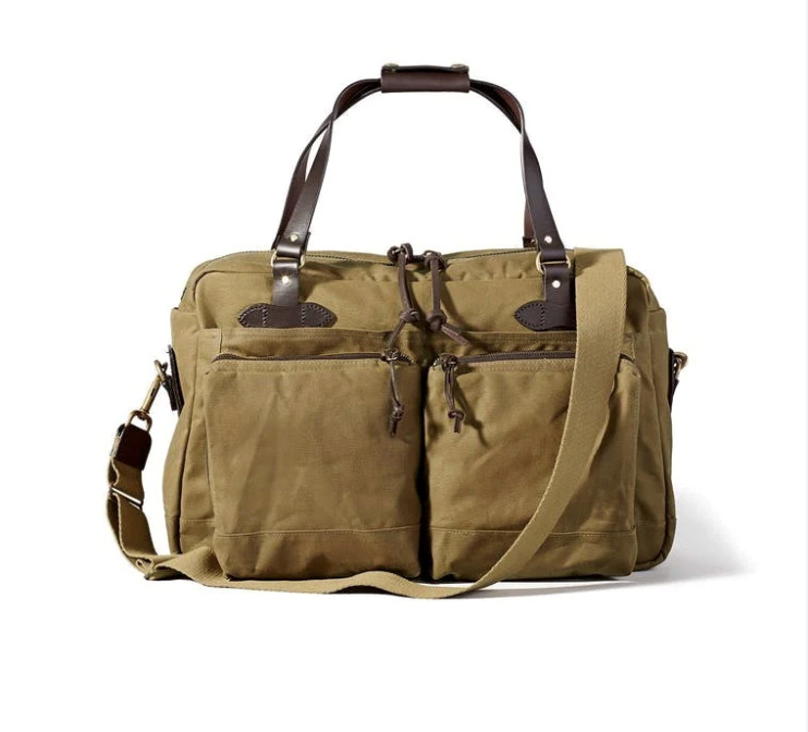 Filson Tin Cloth 48-Hour Briefcase Leather Dark Tan Waxed Cotton Canvas New