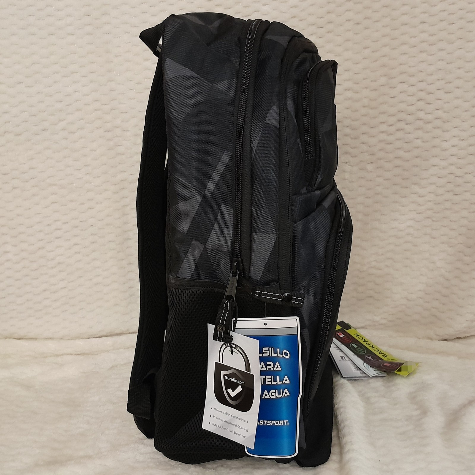Eastsport Unisex Pro 19″ Backpack Expandable Recycled Studio Geo Black Gray