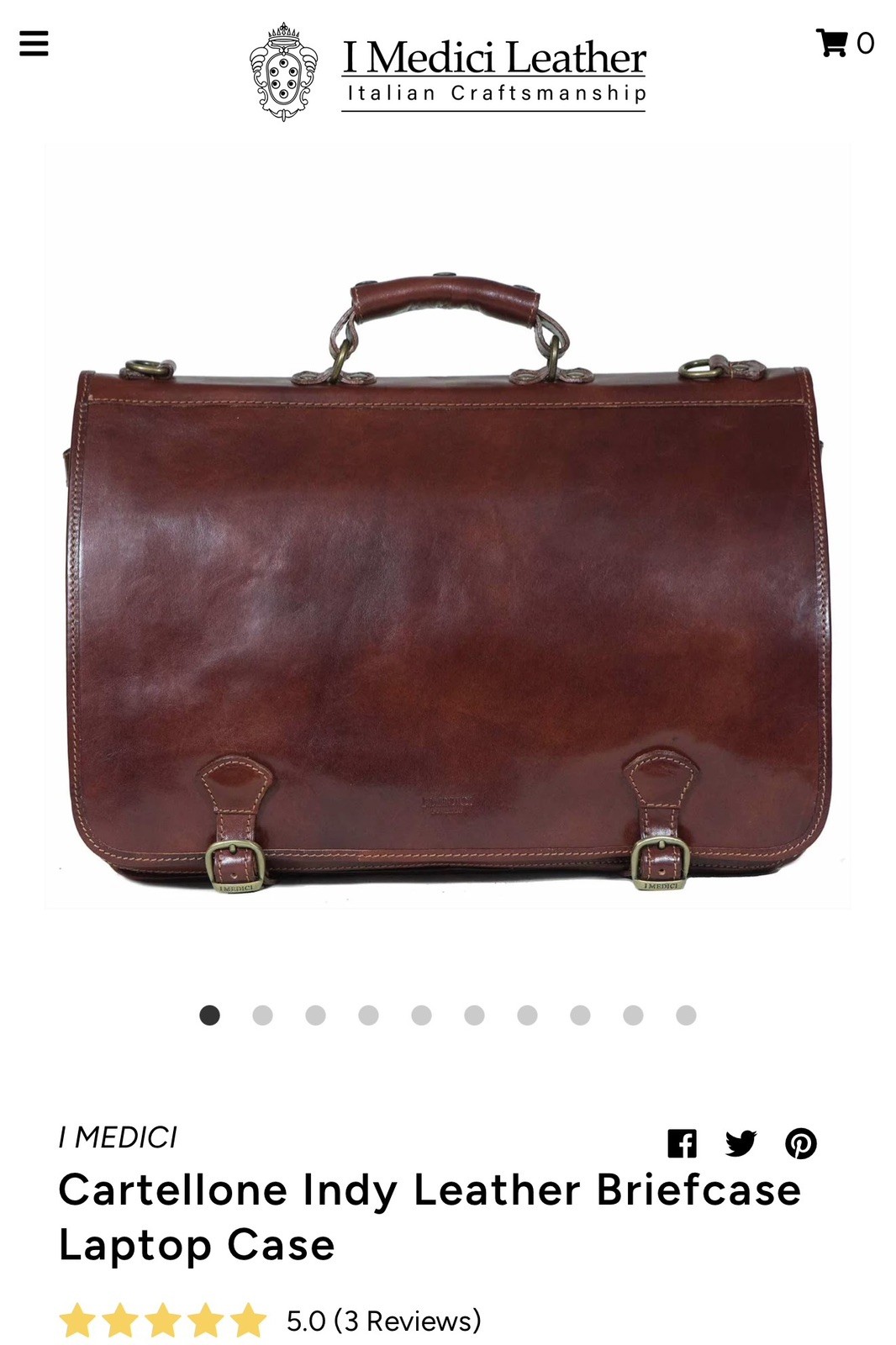 I Medici Firenze Cartellone Indy Italian Leather Briefcase Laptop Bag 17” Brown