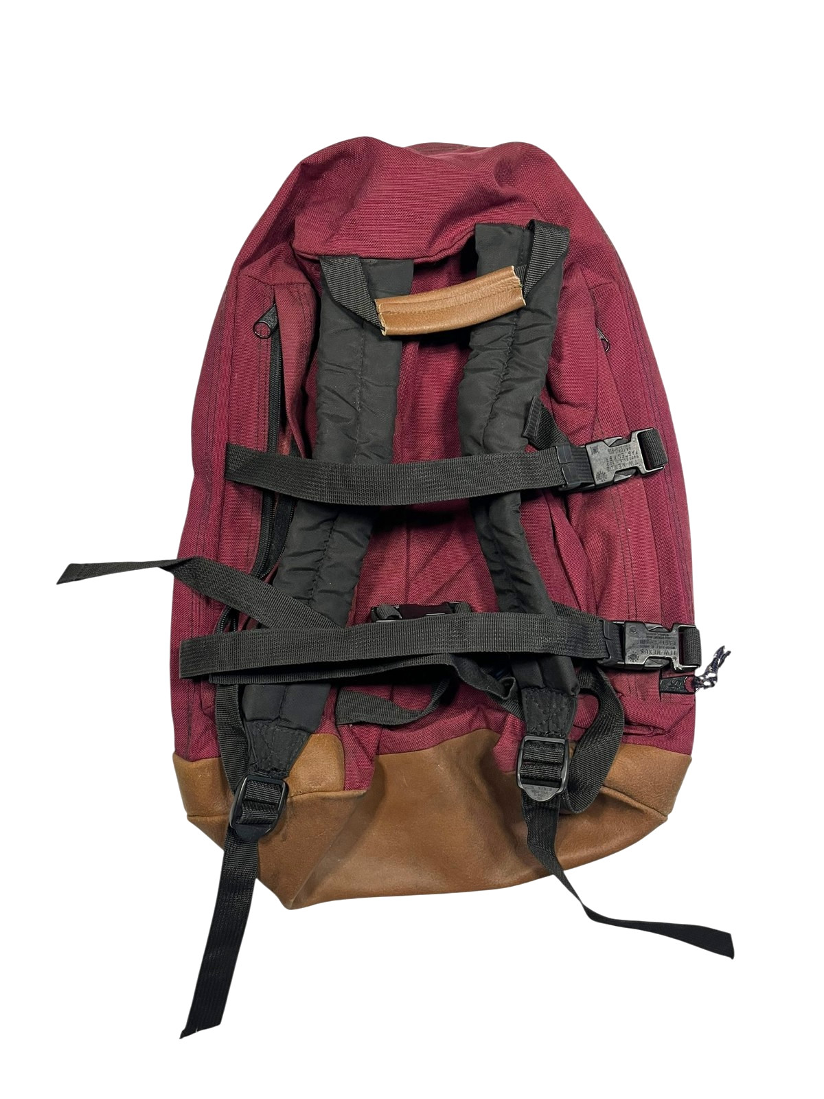 Vtg 90s JANSPORT Red/Brown LEATHER PATCH & BOTTOM BACKPACK Hike Travel Gym Bag