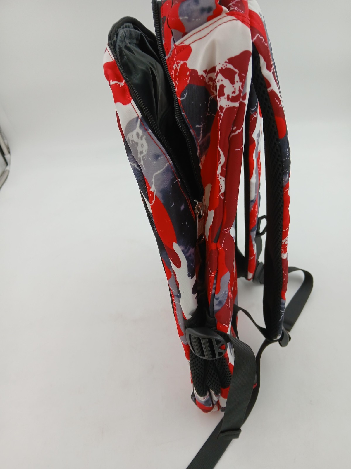 Camo Backpack Red Gray Black White Multi Pocket Laptop Sleeve School Bag