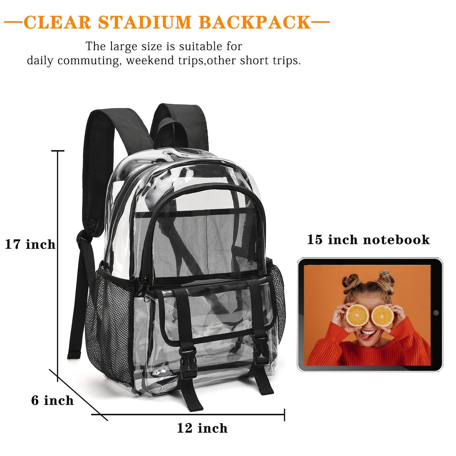 Clear Backpack, Large Clear Bag Stadium Heavy Duty PVC Transparent See Throug…