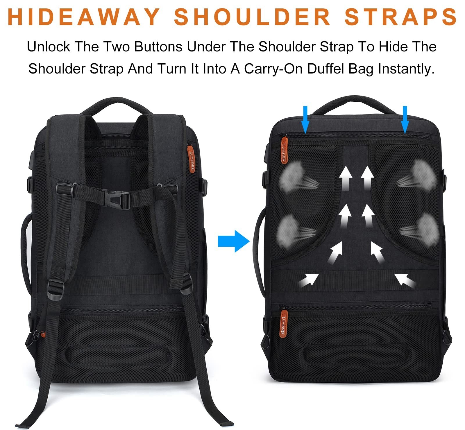 Extra Large 40L Carry-On Travel Backpack, Expandable Suitcase Bag with 4 Packing