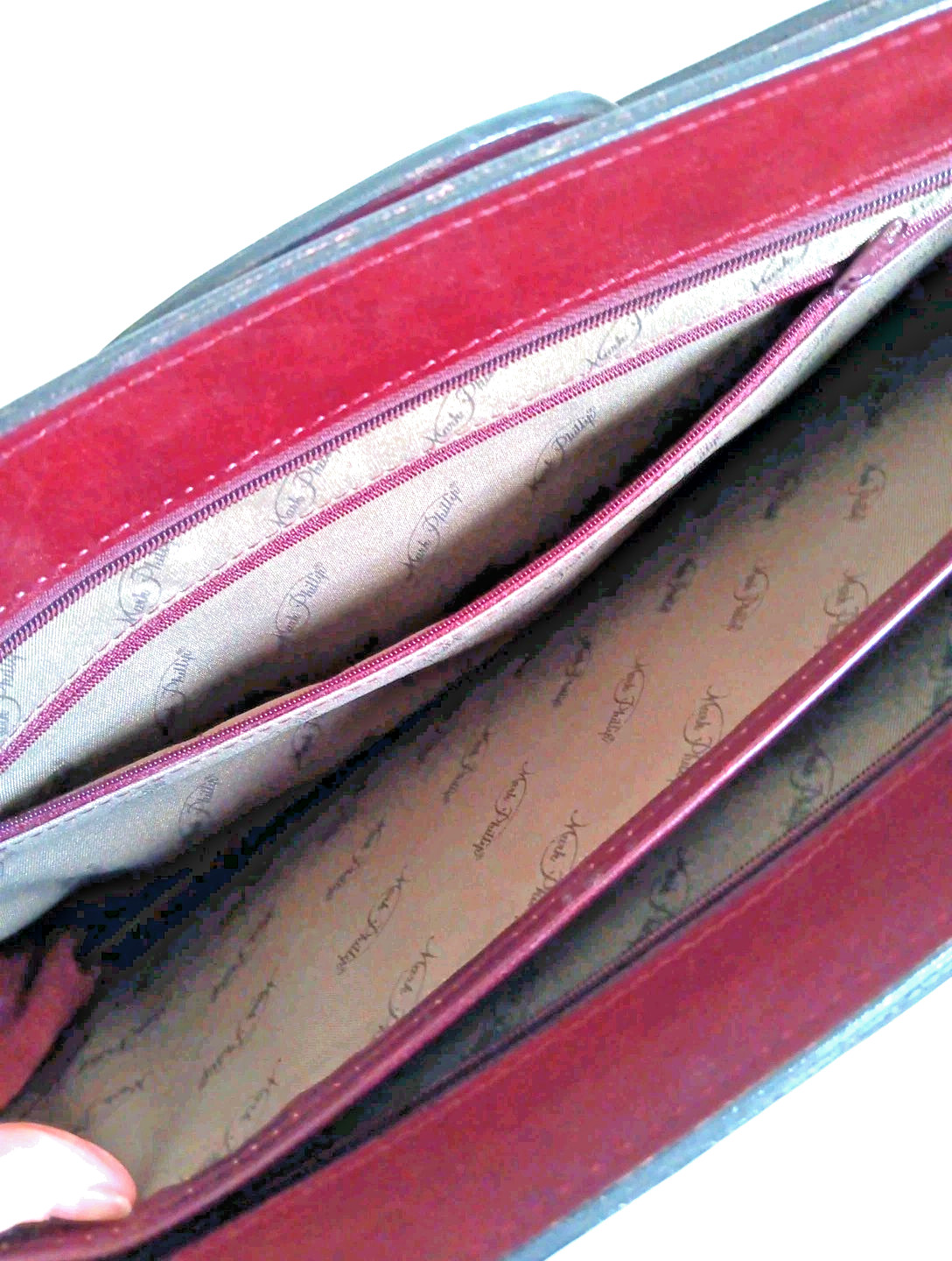 Mark Phillips Burgundy Leather Briefcase Attache Messenger Bag Zipper Closure