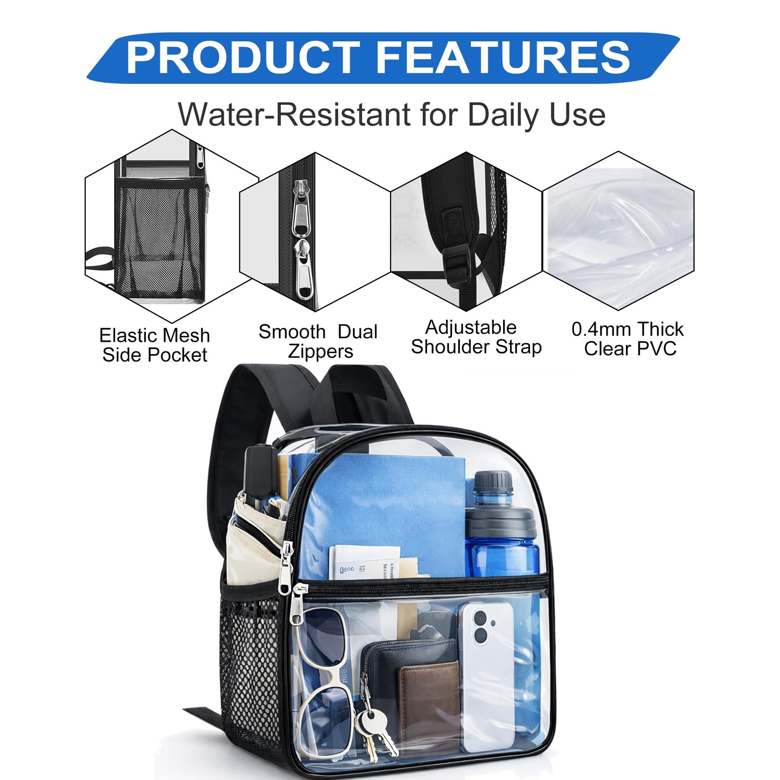 Clear Backpack Stadium Approved, Clear Bag 12 x 6 x 11 in, Small Transparent …