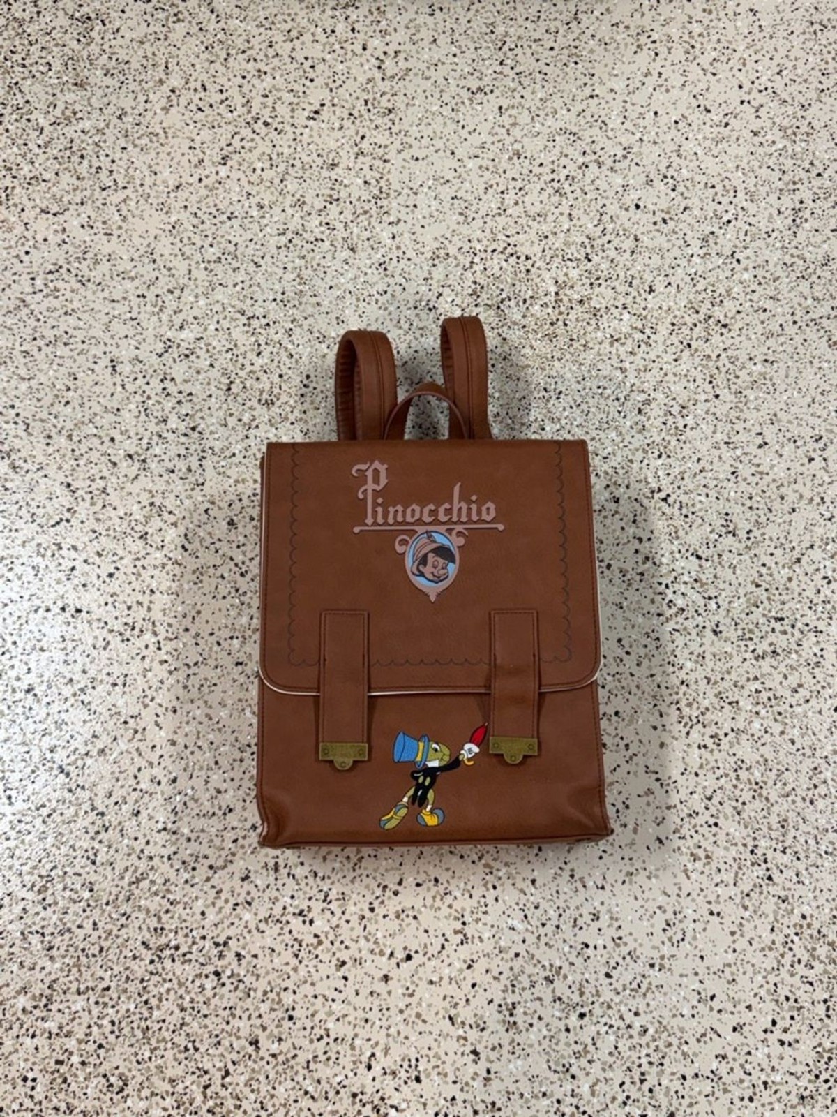 Loungefly Brown Pinocchio Leatherette Backpack with Character Print