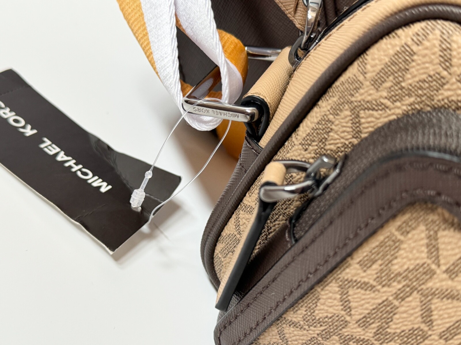 MICHAEL KORS RIVINGTON STRIPED CROSSBODY CAMERA BAG WITH POUCH GOLDEN ROD