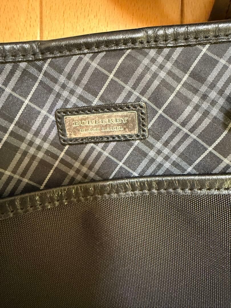 Burberry Black Label Nylon Leather Check Crossbody Shoulder Bag Men Black