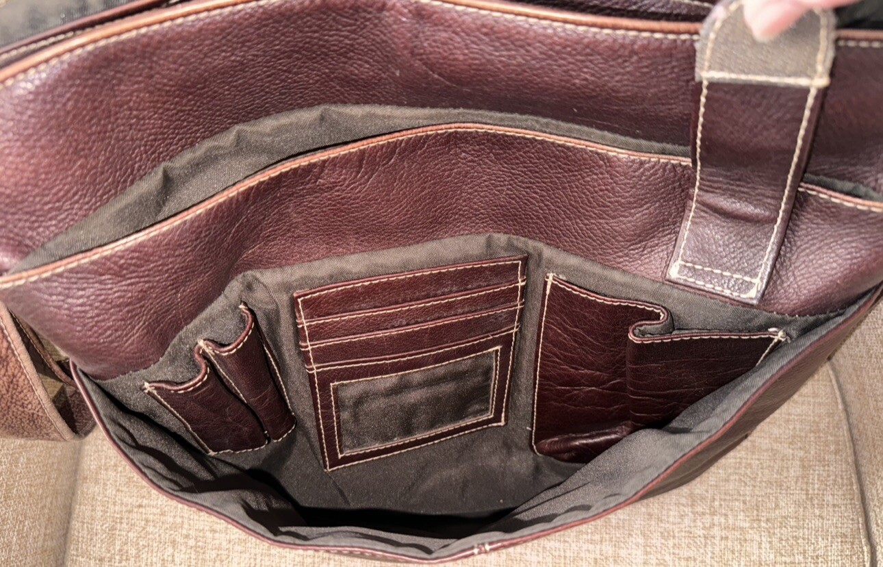 Vintage Brown Leather Distressed Briefcase Messenger Bag Made In Colombia